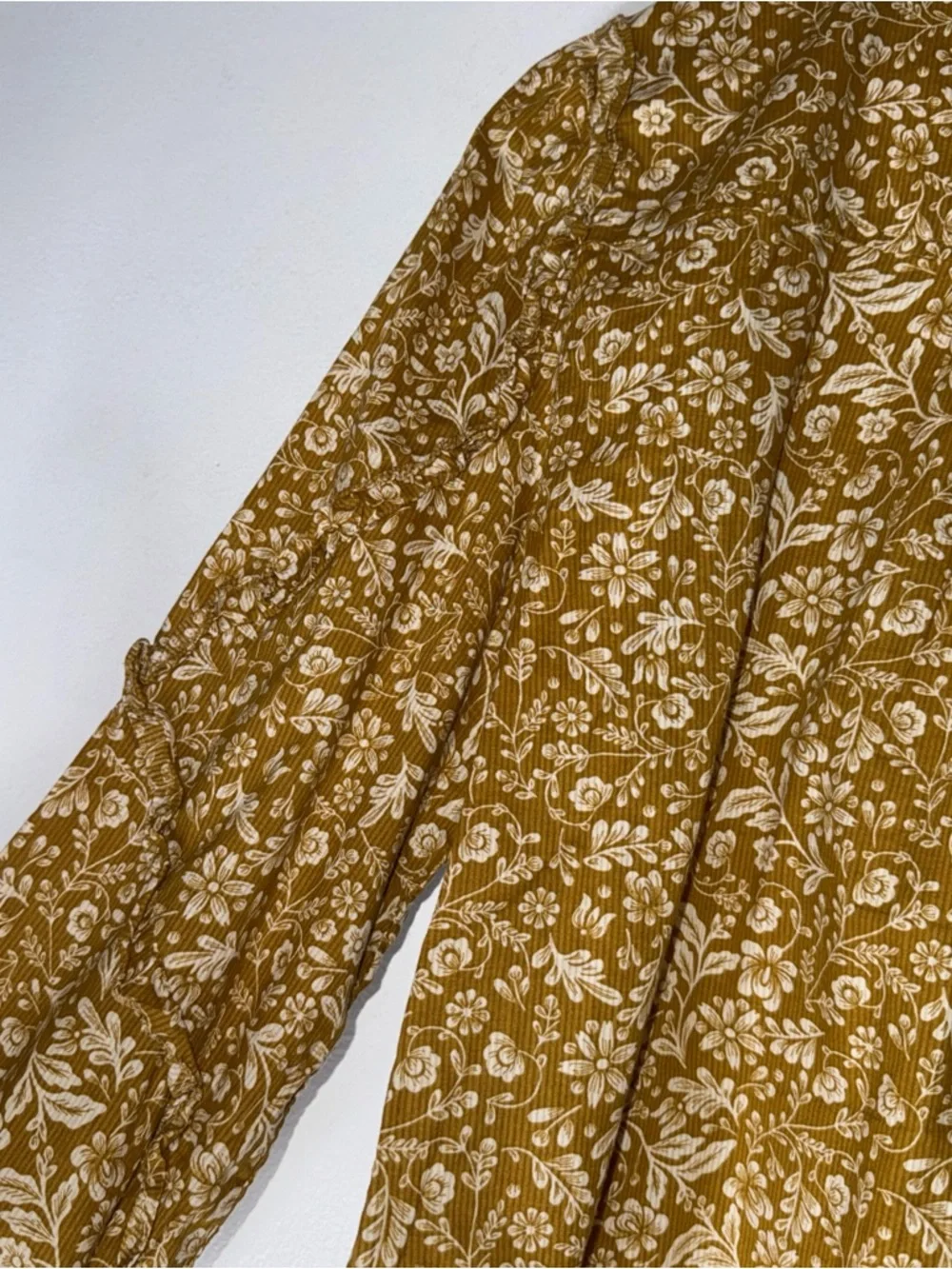 J CREW‎ Yellow Floral Puff-Sleeve Ruffle Peasant Blouse Medium  AE263